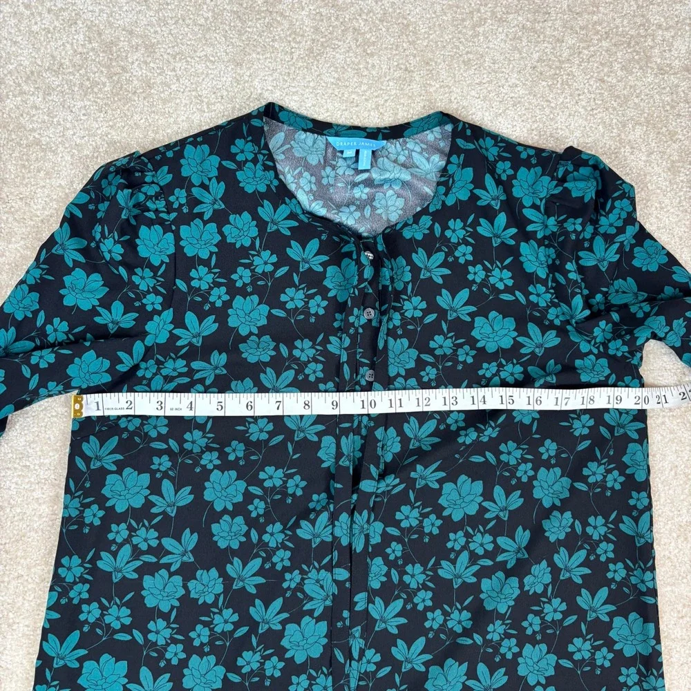 Draper James Teal Floral Ruffle Hem Mini Dress Black Long Sleeve Womens M